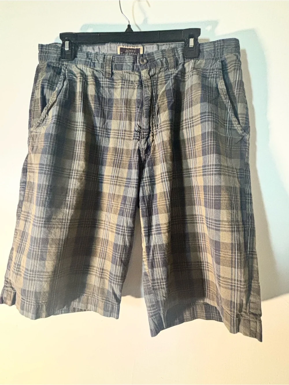 Plaid Cotton Men’s Shorts - Blue and Tan